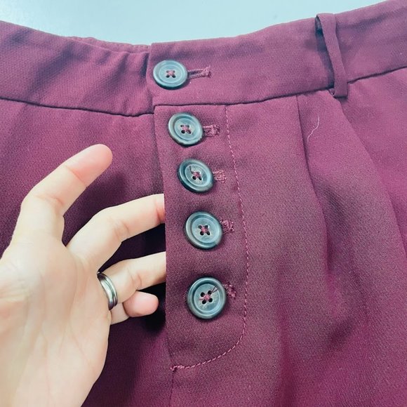 NWT By Anthropologie Sasha Wine Trousers Button Front Tapered Burgundy High Rise - Picture 6 of 16